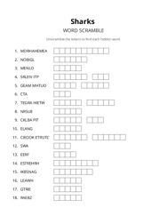 Sharks word scramble puzzle