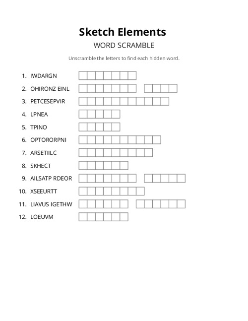 Sketch Elements Word Scramble Puzzle