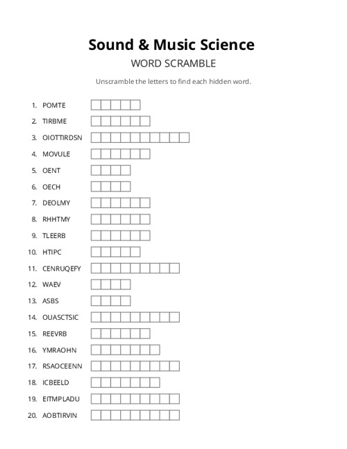 Sound & Music Science Word Scramble Puzzle