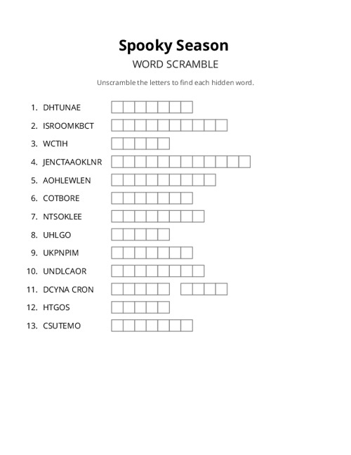 Spooky Season Word Scramble Puzzle