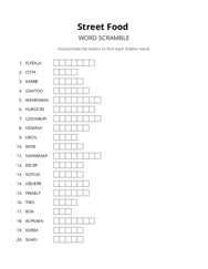 Street Food word scramble puzzle