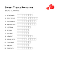 Sweet Treats Romance word scramble puzzle
