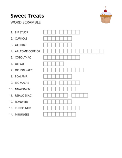 Sweet Treats Word Scramble Puzzle