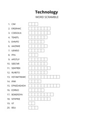 Technology word scramble puzzle