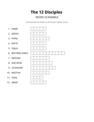 The 12 Disciples word scramble puzzle