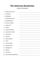 The American Revolution word scramble puzzle