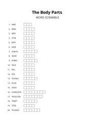 The Body Parts word scramble puzzle