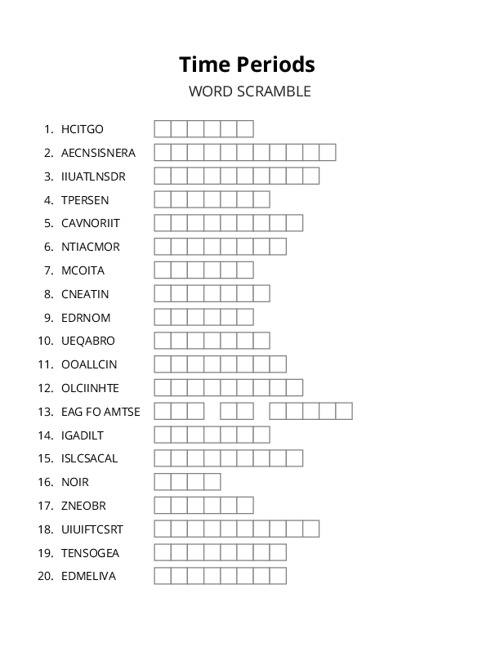 Time Periods Word Scramble Puzzle