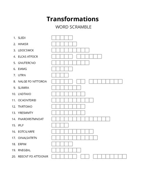 Transformations Word Scramble Puzzle