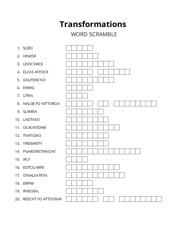 Transformations word scramble puzzle