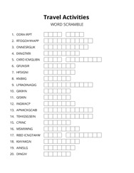 Travel Activities word scramble puzzle