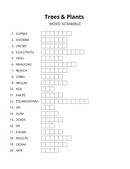 Trees & Plants word scramble puzzle