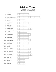 Trick or Treat word scramble puzzle