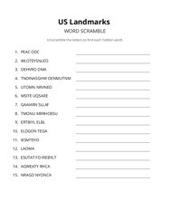 US Landmarks word scramble puzzle