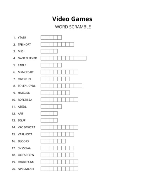 Video Games Word Scramble Puzzle