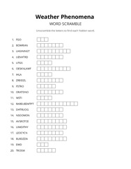 Weather Phenomena word scramble puzzle