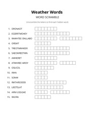 Weather Words word scramble puzzle