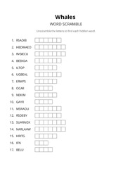 Whales word scramble puzzle