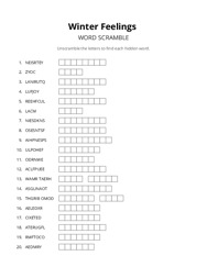 Winter Feelings word scramble puzzle
