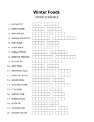 Winter Foods word scramble puzzle