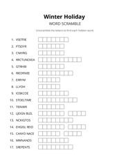 Winter Holiday word scramble puzzle