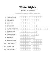 Winter Nights word scramble puzzle