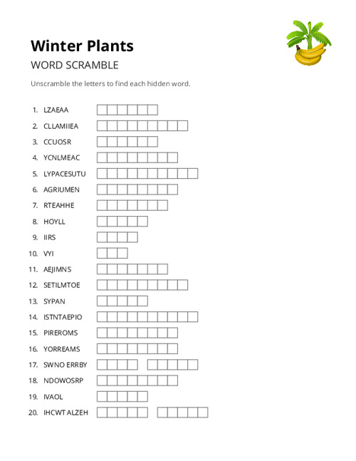 Winter Plants Word Scramble Puzzle