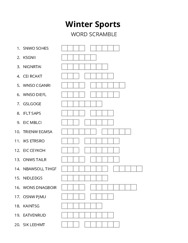 Winter Sports word scramble puzzle