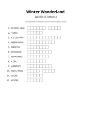 Winter Wonderland word scramble puzzle