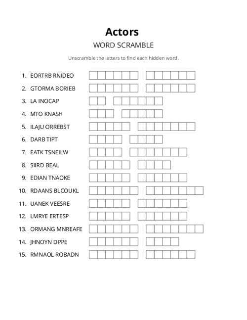 Actors Word Scramble Puzzle
