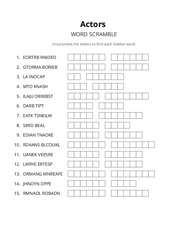 Actors word scramble puzzle
