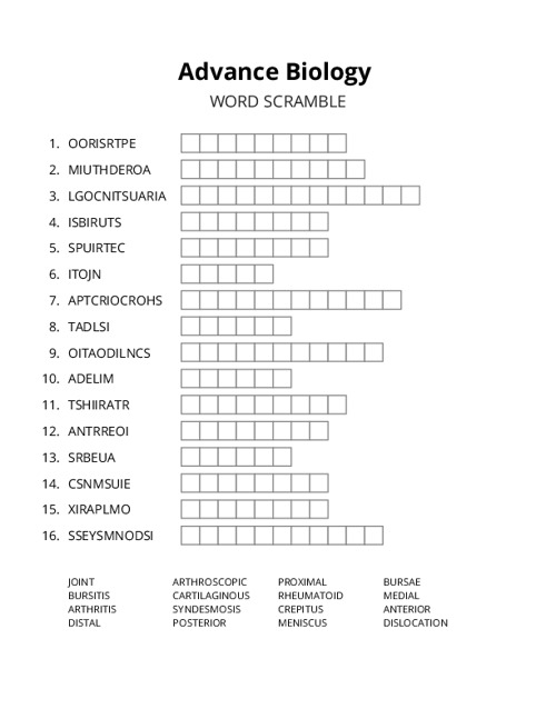 Advance Biology Crossword Puzzle