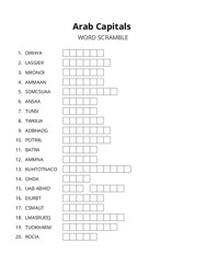 Arab Capitals word scramble puzzle