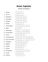 Asian Capitals word scramble puzzle
