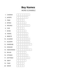 Boy Names word scramble puzzle