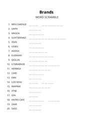 Brands word scramble puzzle