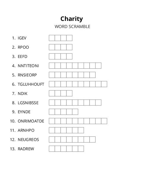 Charity Word Scramble Puzzle