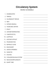 Circulatory System word scramble puzzle