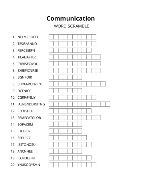 Communication Word Scramble Puzzle