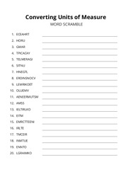 Converting Units of Measure word scramble puzzle