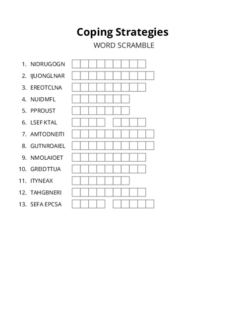 Coping Strategies Word Scramble Puzzle