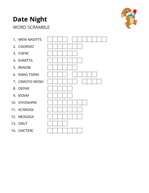Date Night Word Scramble Puzzle