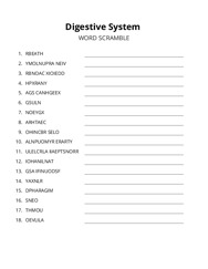 Digestive System word scramble puzzle
