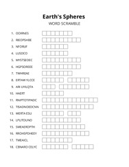 Earths Spheres word scramble puzzle
