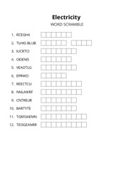 Electricity word scramble puzzle