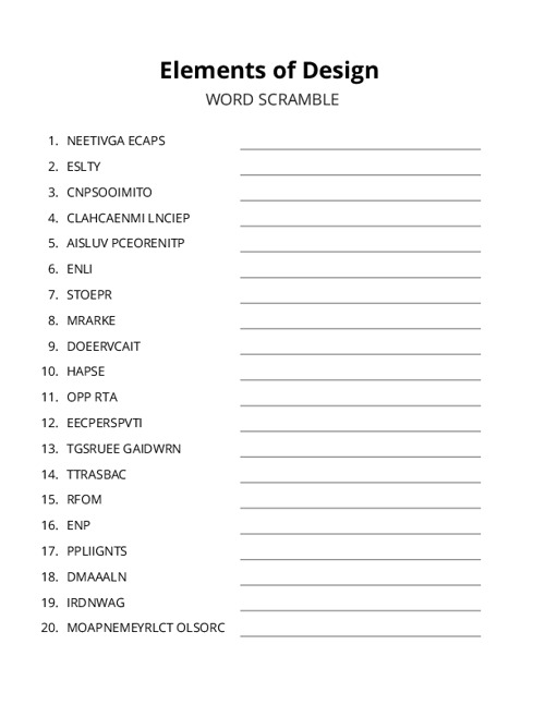 Elements of Design Word Scramble Puzzle
