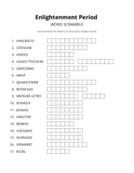 Enlightenment Period word scramble puzzle