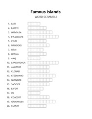 Famous Islands word scramble puzzle