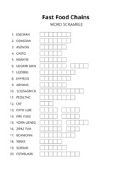 Fast Food Chains word scramble puzzle