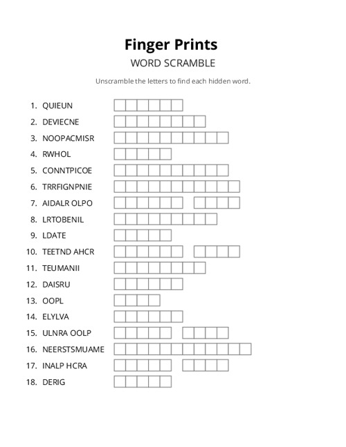 Finger Prints Word Scramble Puzzle